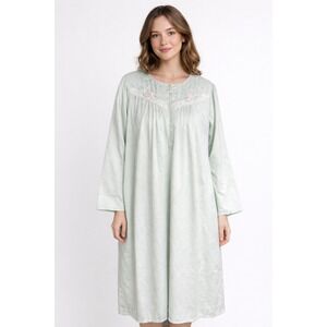 Earth Angels‎ Satin Embroidered Floral Lace Nightgown Flannel Lined Green Medium